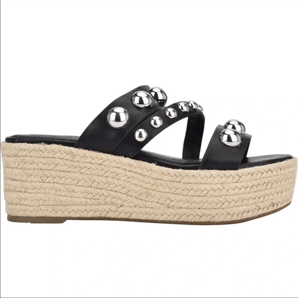 Marc Fisher Jalyn Platform Espadrilles Sandals Black Sz 9